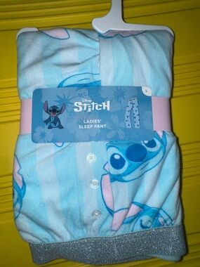 Disney Stitch Ladies' Sleep Pants - Light Blue & Pink with Silver Waistband
